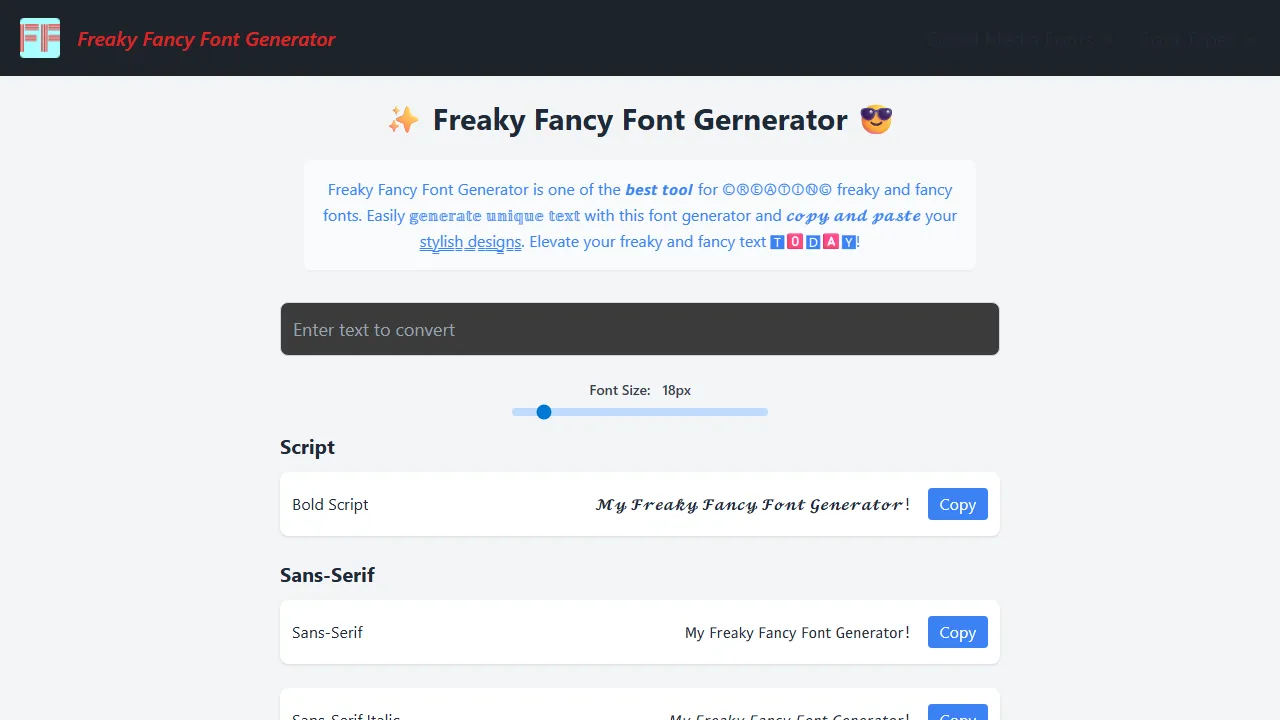 Freaky Fancy Font Generator Preview